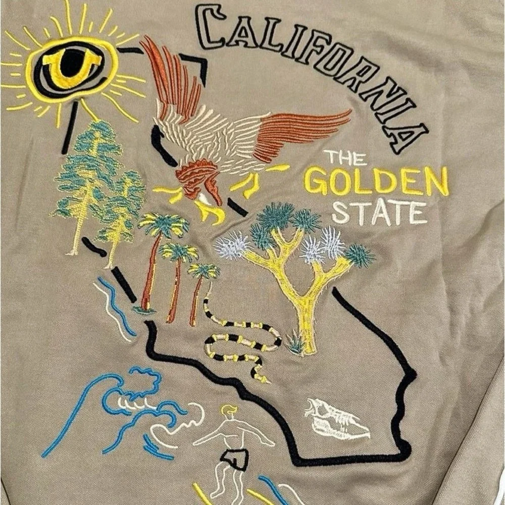 NWT True Religion Embroidered Golden State Track Jacket Travertine Tan Mens XL